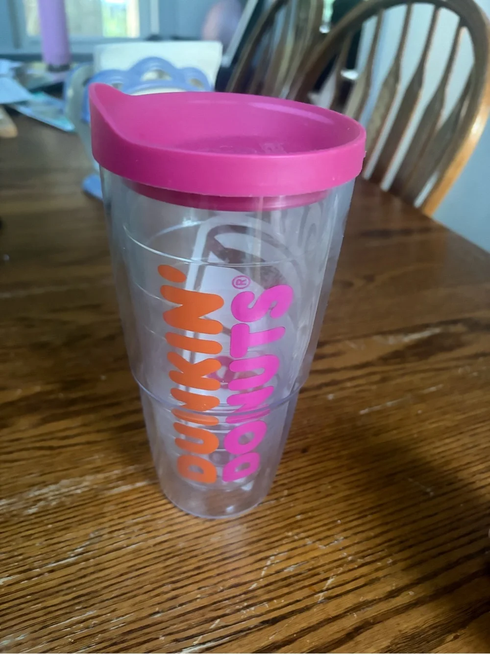 tervis Pink Lid Dunkin' Donuts Clear Tumbler with Orange and Pink Logo